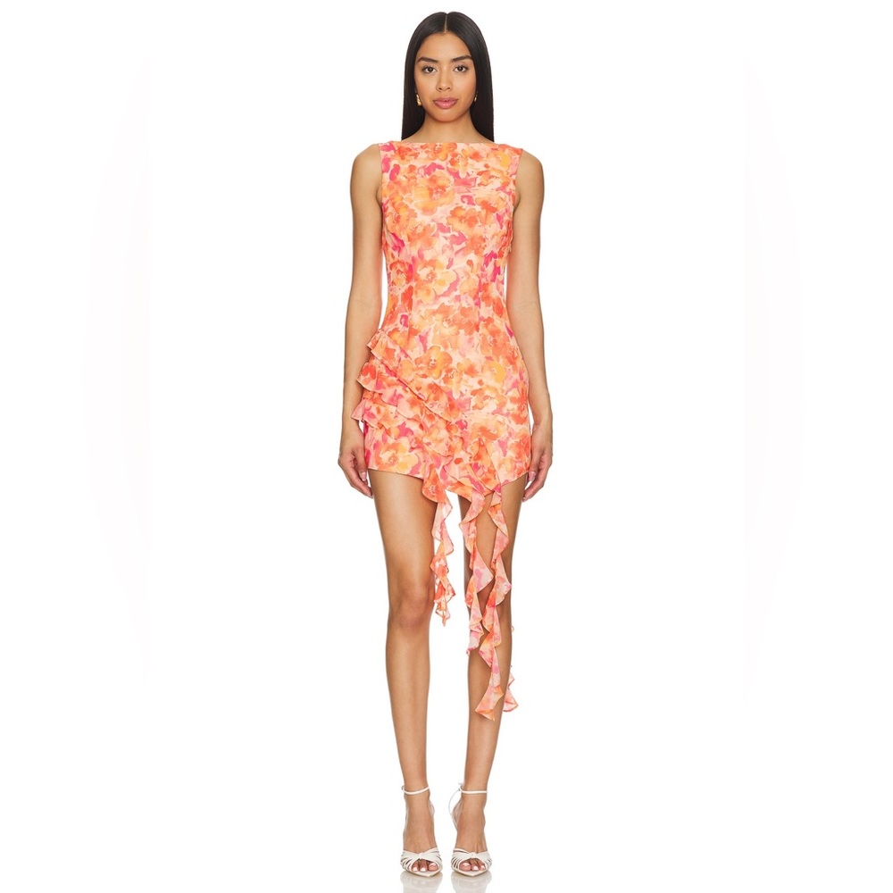 NWT Lovers + Friends LILO Orange Floral Ruffle Dress Size XS
